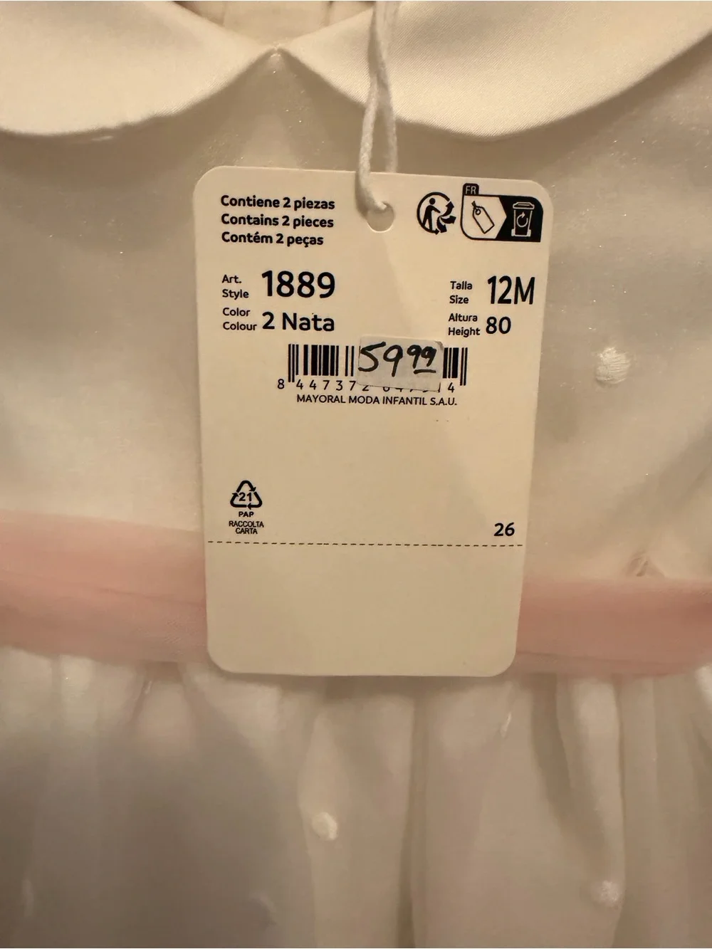 NWT Mayoral White Lace embroidered dress